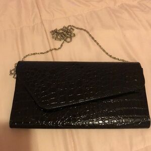 Elegant Black Crocodile-Embossed Clutch